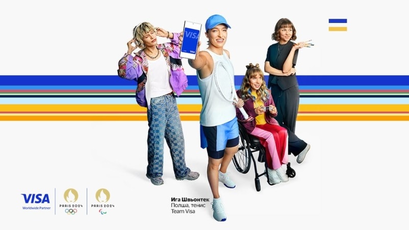 athletes posing with mobile and visa logo